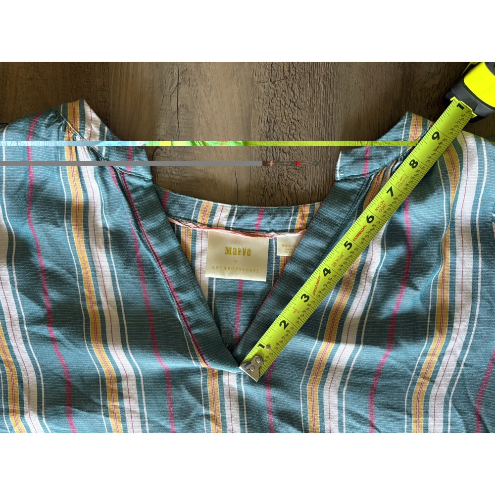 Maeve by Anthropologie Byron Blue Striped Balloon Sleeve Peasant Blouse Medium - Picture 6 of 11